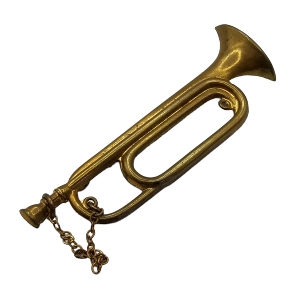 Source Unknown Jewelry - Vintage Antique Pin Brooch C Clasp Brass Bugle Musical Instrument Horn Lapel 3in